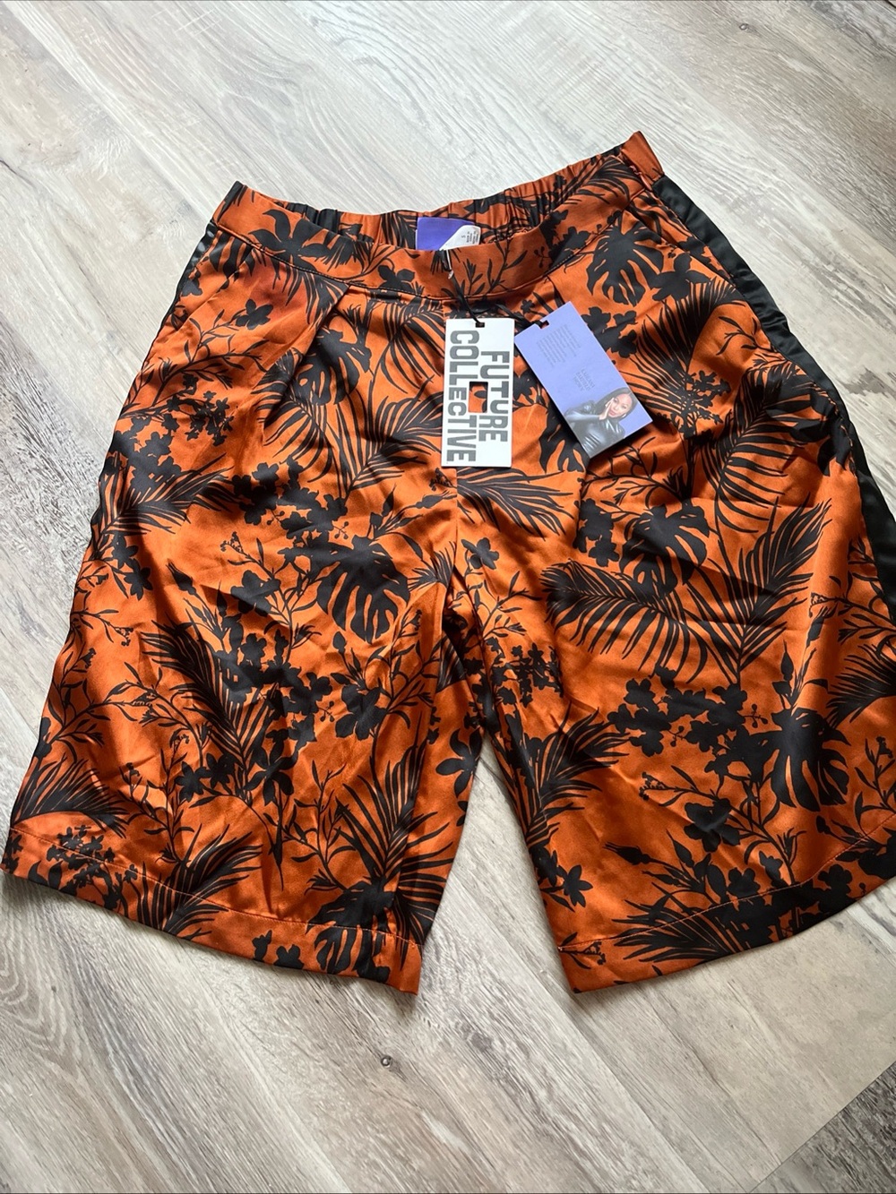 Future Collective Kahlana Barfield Brown/black Satin Shorts Size Small